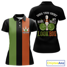 Load image into Gallery viewer, Green &amp; Orange Retro Black Bowling shirts for Women custom Does this shirt make my balls look big NQS10622