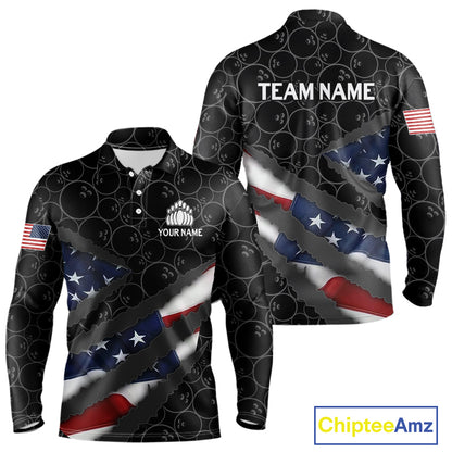 American Flag Mens Bowling Shirt Custom Bowling Jersey for Team Patriotic Bowlers Polo, 1/4 zip Shirt NQS10427