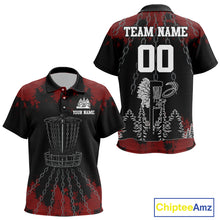 Load image into Gallery viewer, Black and Red Disc golf basket chain Kid disc golf polo shirt custom disc golf outfit for team NQS10438