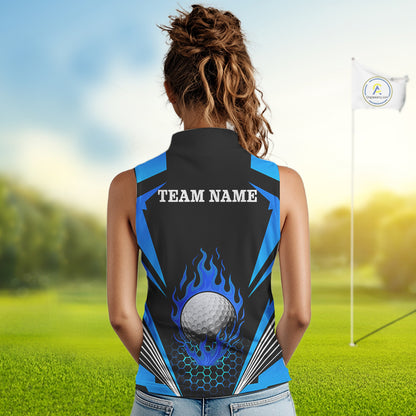 Black and Blue Flame Golf Ball Women sleeveless polo shirt custom golf attire for ladies NQS10448