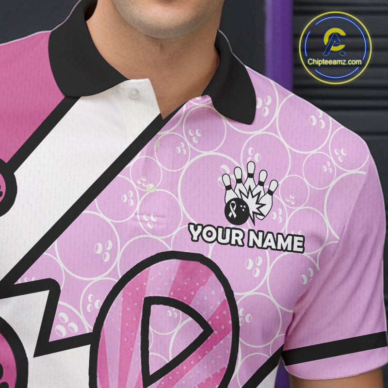 Personalized Pink Ribbons Camo Bowling Shirts For Men, Custom breast cancer bowling Team shirts NQS10533