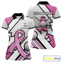 Load image into Gallery viewer, Personalized Pink Ribbons Camo Golf Polo Shirts for Women, Custom breast cancer Golf Team shirts NQS10534