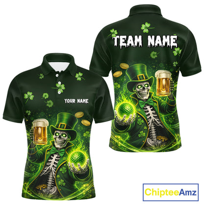 Funny Skull drink beer St Patrick's Day Green shamrock Custom matching men and womens golf shirts NQS11411