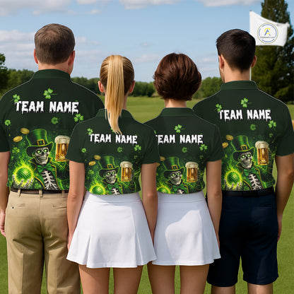 Funny Skull drink beer St Patrick's day Green shamrock Mens Golf Polo Shirts Custom mens golf apparel NQS11411