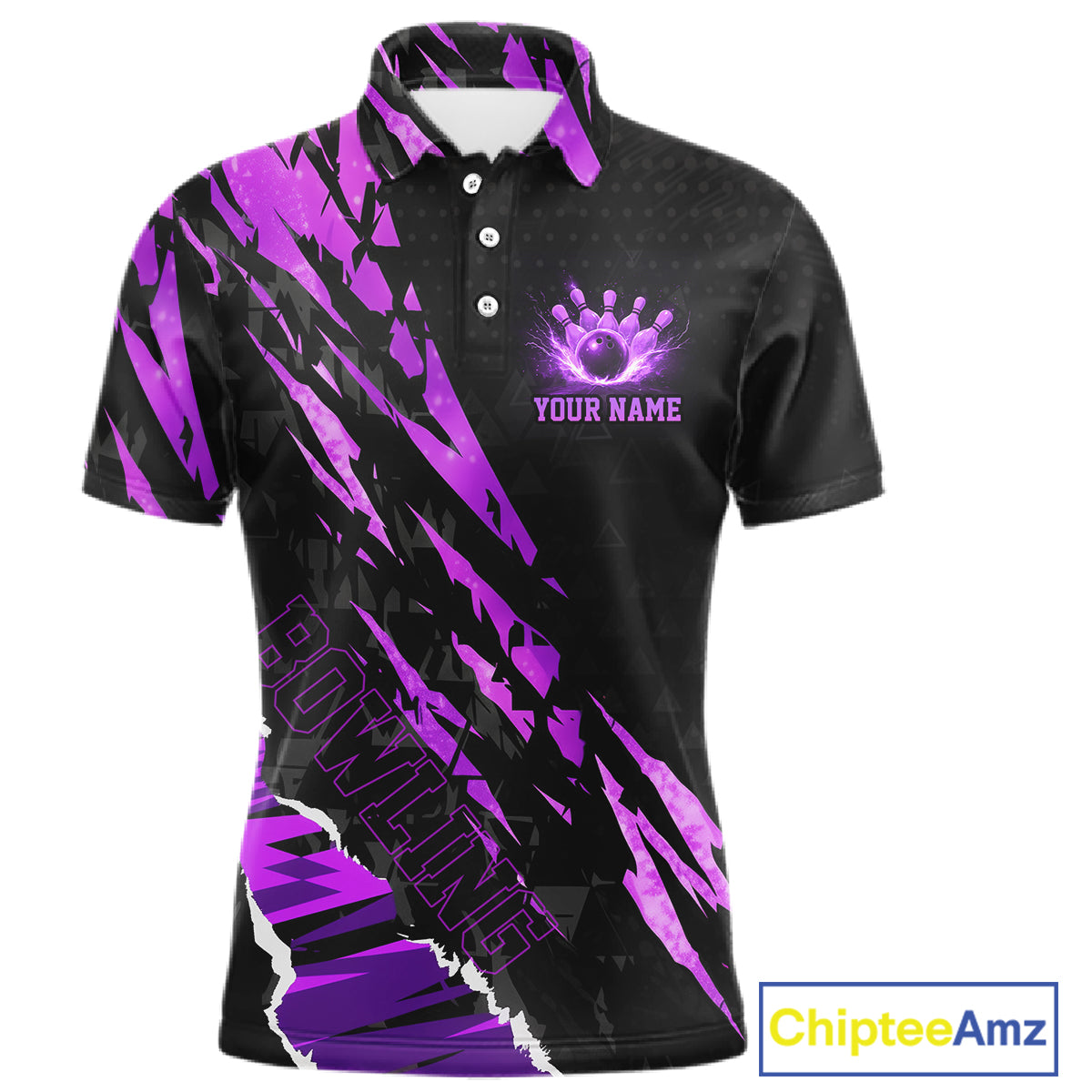 Black and Purple camo Bowling Polo shirts, 1/4 zip shirt for men custom Bowling Team League Jerseys NQS11420
