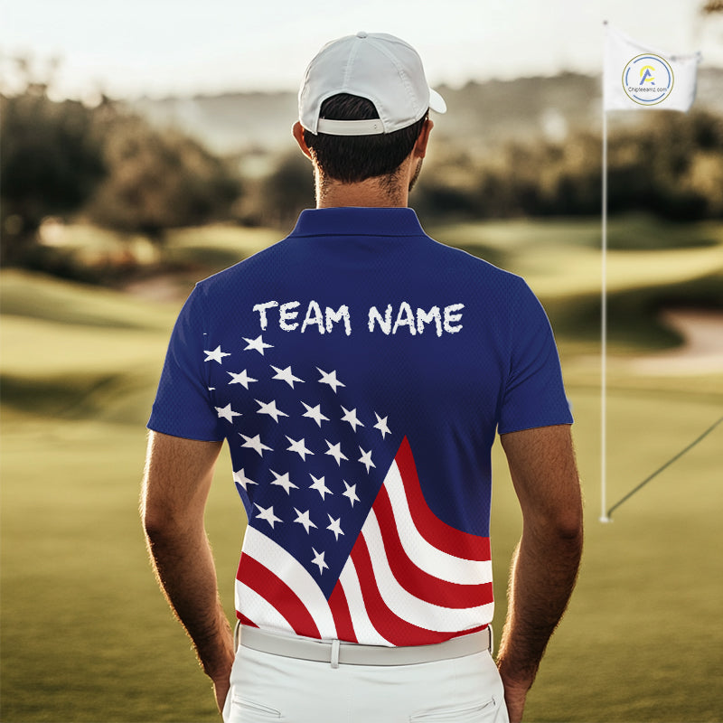 Red, White and Blue American Flag Skull Golf polo shirts for men custom patriotic golf top for men NQS10851