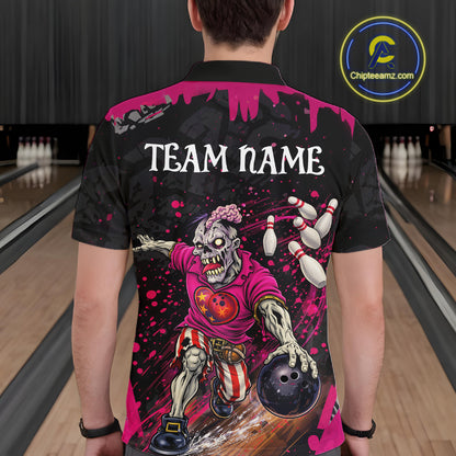 Black and Pink Funny zombie Bowling Shirts For Men Custom Mens Bowling team league jerseys NQS11442