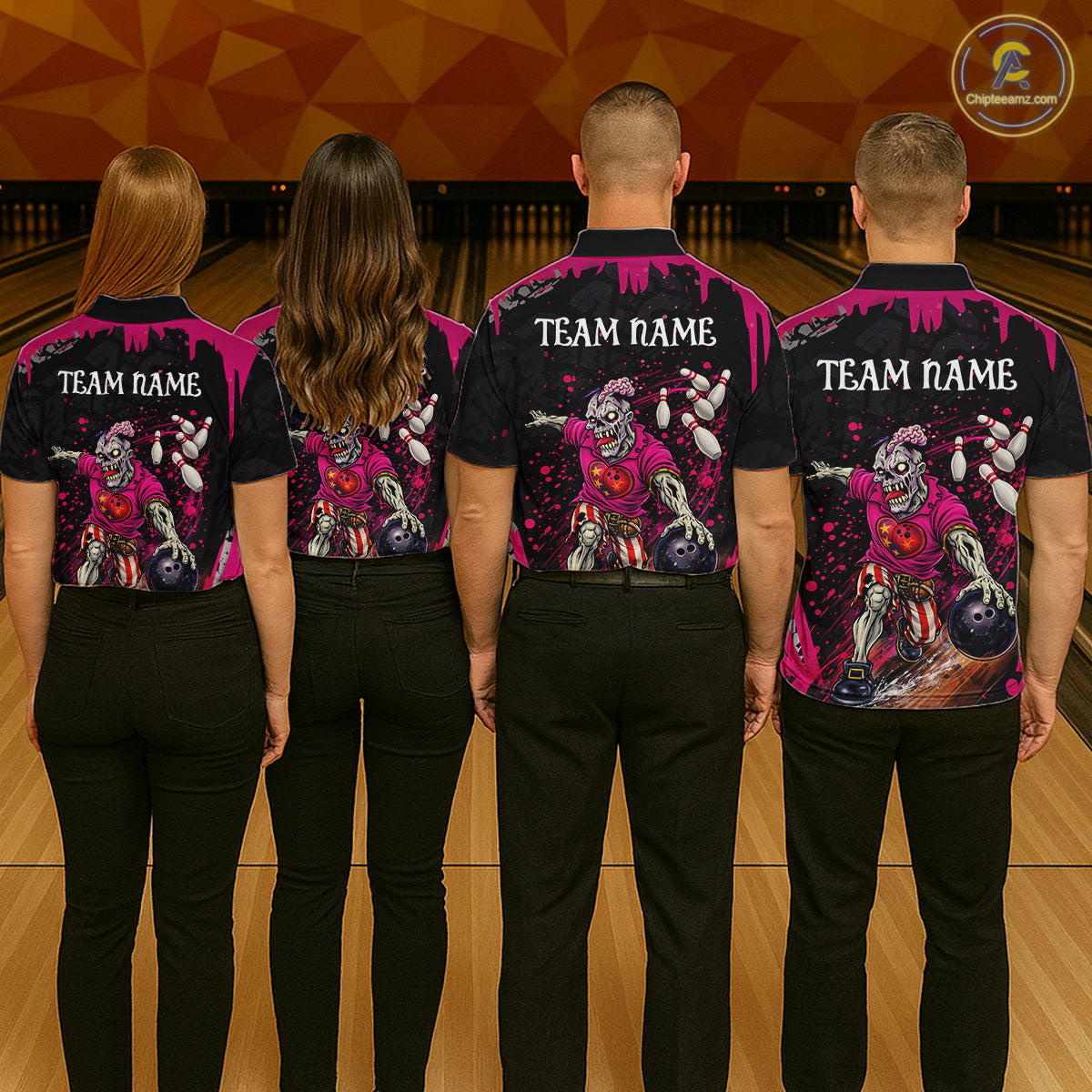 Black and Pink Funny zombie Bowling Shirts For Women Custom Ladies Bowling team league jerseys NQS11442