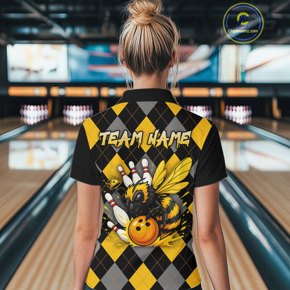 Black and Yellow argyle pattern Honey Bee Bowling shirts for Women Custom Team bowling jerseys NQS11250