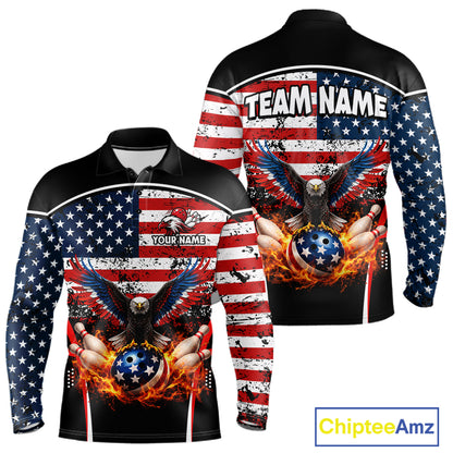 American Flag Eagle Flame Bowling Shirts For Men Custom patriotic Bowling Team Jerseys NQS11735