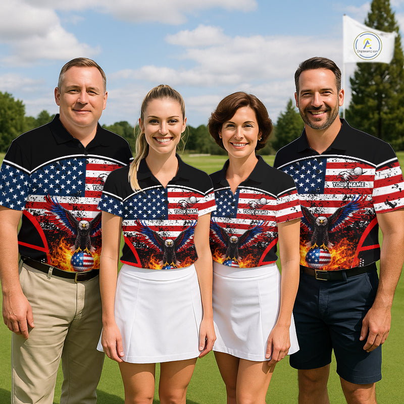 Red, White and Blue American Flag Eagle Flame Golf polo shirt for Women custom patriotic golf attire NQS11736