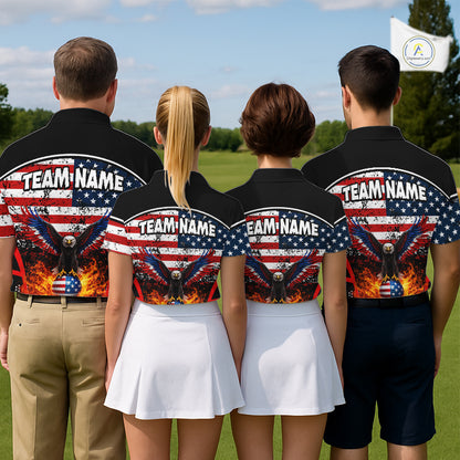 Red, White and Blue American Flag Eagle Flame Golf polo shirt for Women custom patriotic golf attire NQS11736