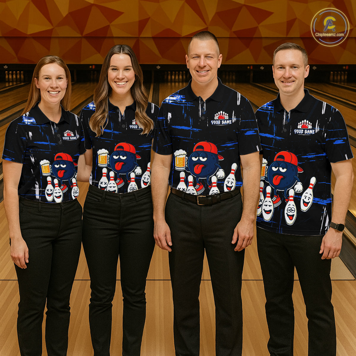 Custom Black And Blue Funny Beer Bowling Women Polo, Quarter Zip Shirts, funny bowling shirts NQS11488