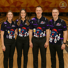 Load image into Gallery viewer, Custom Black And Purple Funny Beer Bowling Men Polo, Quarter Zip Shirts, funny bowling shirts NQS11489