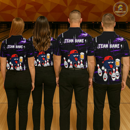 Custom Black And Purple Funny Beer Bowling Women Polo, Quarter Zip Shirts, funny bowling shirts NQS11489