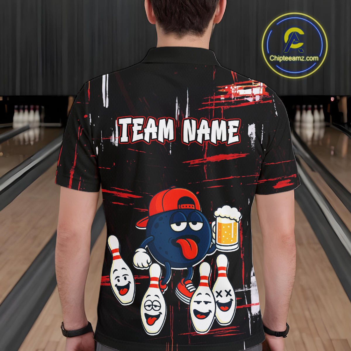 Custom Black And Red Funny Beer Bowling Men Polo, Quarter Zip Shirts, funny bowling shirts NQS11490