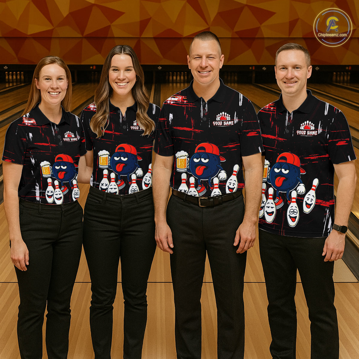 Custom Black And Red Funny Beer Bowling Women Polo, Quarter Zip Shirts, funny bowling shirts NQS11490