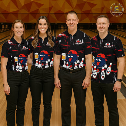 Custom Black And Red Funny Beer Bowling Women Polo, Quarter Zip Shirts, funny bowling shirts NQS11490