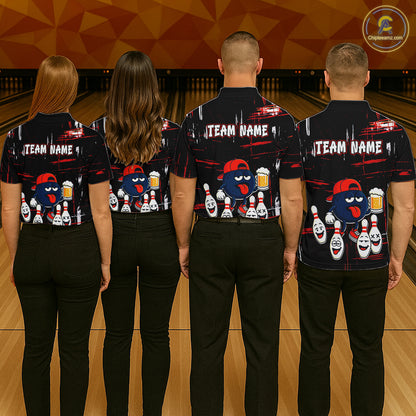 Custom Black And Red Funny Beer Bowling Women Polo, Quarter Zip Shirts, funny bowling shirts NQS11490