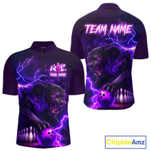 Load image into Gallery viewer, Purple Thunder Lightning Custom Panther Bowling Polo, 1/4 zip Shirts For Men, Panther Bowling Jerseys NQS10789