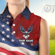 Load image into Gallery viewer, Custom American Flag Eagle Sleeveless Golf Polo Shirts For Women, patriotic Golf attire for ladies NQS11712
