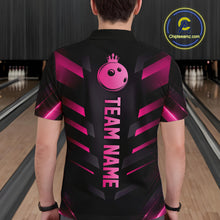 Load image into Gallery viewer, Black and Pink Bowling Polo, Quarter Zip Shirts For Men Custom Team Bowling Jersey, Gift For Bowlers NQS11633