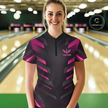 Load image into Gallery viewer, Black and Pink Bowling Polo, Quarter Zip Shirts For Women Custom Team Bowling Jersey, Gift For Bowler NQS11633