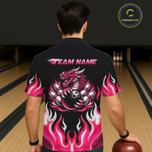 Load image into Gallery viewer, Black and Pink Flame Dragon Bowling Button-up Shirt Custom Dragon Bowling Team Jerseys NQS11733