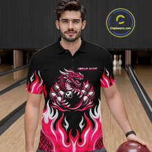 Load image into Gallery viewer, Black and Pink Flame Dragon Bowling Polo, 1/4 Zip Shirts For Men Custom Dragon Bowling Team Jerseys NQS11733