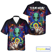 Load image into Gallery viewer, Funny Colorful Galaxy Alien Bowling Hawaiian Shirt Custom Bowling Team Outfit, Gift For Bowler NQS11444