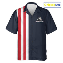 Load image into Gallery viewer, Retro Bowling Hawaiian Button-up Shirt custom Red, White &amp; Blue patriotic bowling outfits team jersey NQS11446