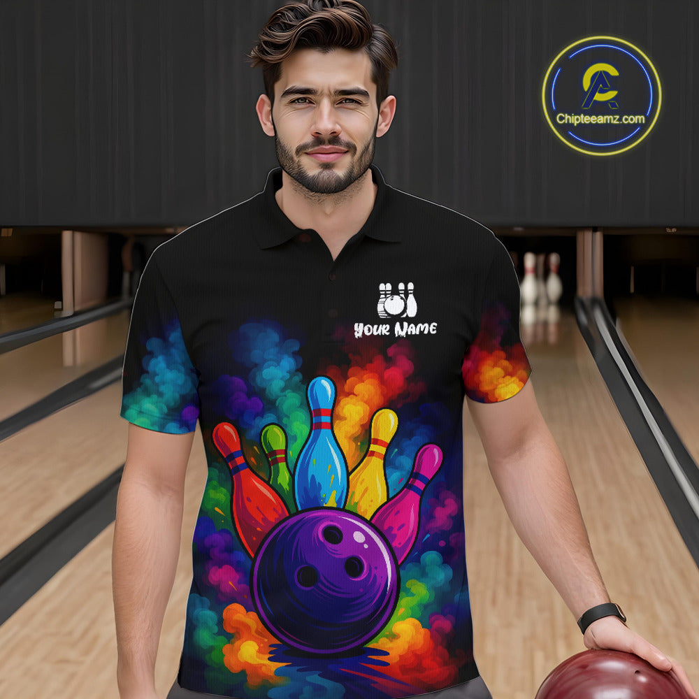 Custom Colorful Smoke Bowling Polo, Quarter Zip Shirt for Men, Bowling Uniform Team Bowling Jerseys NQS10647