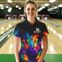 Load image into Gallery viewer, Custom Colorful Smoke Bowling Polo, Quarter Zip Shirt for Women, Bowling Uniform Team Bowling Jerseys NQS10647