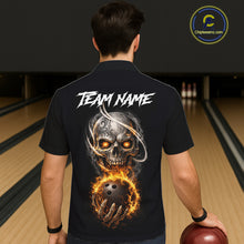 Load image into Gallery viewer, Flame Skull Reaper Bowling Hawaiian Shirt Custom Bowling Team Button-up Shirt | Black NQS11745