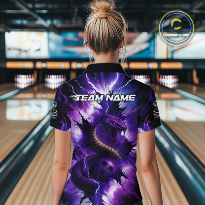 Custom Black And Purple Thunder Lightning Cobra Snake Bowling Women Polo, Quarter Zip Shirts For Team NQS10670