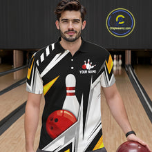 Load image into Gallery viewer, Black, White and Gold Men's bowling Polo, Quarter Zip shirts Custom Team bowling league jerseys NQS11264
