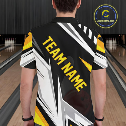 Black, White and Gold Men's bowling Polo, Quarter Zip shirts Custom Team bowling league jerseys NQS11264