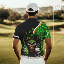 Load image into Gallery viewer, Green shamrock pattern St Patrick Skull Golf and Beer Polo shirts for Men Custom mens golf tops NQS11483
