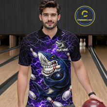 Load image into Gallery viewer, Purple Lightning Thunder Angry Shark Bowling shirts For Men Custom Shark Bowling Team Jerseys NQS11757
