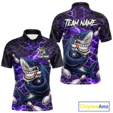 Load image into Gallery viewer, Purple Lightning Thunder Angry Shark Bowling shirts For Men Custom Shark Bowling Team Jerseys NQS11757
