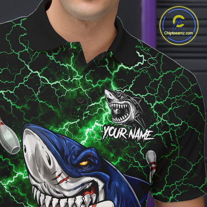 Green Lightning Thunder Angry Shark Bowling shirts For Men Custom Shark Bowling Team Jerseys NQS11758