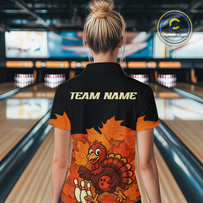 Black and Orange Autumn Leaf Custom Turkey Bowling Shirts For Women, Thanksgiving Bowling Team Jersey NQS10699