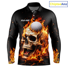 Load image into Gallery viewer, Flame Skull Golf Polo shirts for men custom Skull Fire team golf shirts, golf gifts for men NQS11576