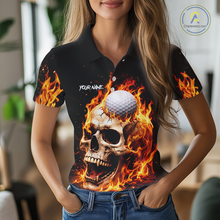Load image into Gallery viewer, Flame Skull Golf Polo shirts for Women custom Skull Fire team golf shirts, golf gifts for ladies NQS11576
