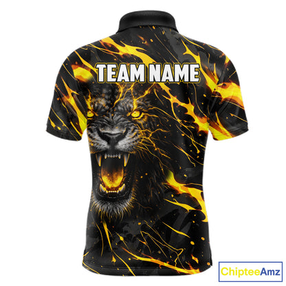Custom Black and Gold Lightning Thunder Lion Bowling Shirts for Men, Lion Team Bowling League Jerseys NQS11600