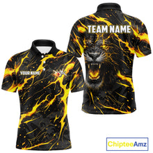Load image into Gallery viewer, Custom Black and Gold Lightning Thunder Lion Bowling Shirts for Men, Lion Team Bowling League Jerseys NQS11600