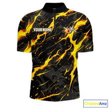 Load image into Gallery viewer, Custom Black and Gold Lightning Thunder Lion Bowling Shirts for Men, Lion Team Bowling League Jerseys NQS11600