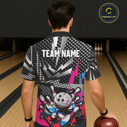 Colorful Lightning pattern Bowling Hawaiian Shirt Custom Team Bowling Button up Jerseys NQS11202