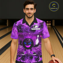 Load image into Gallery viewer, Funny Crown Bowling Purple Flame Bowling Button-up Shirt Custom Hawaiian Bowling Team Jersey NQS11721