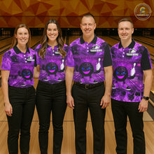Load image into Gallery viewer, Funny Crown Bowling Purple Flame Bowling Polo, Quarter Zip Shirt For Men Custom Bowling Team Jersey NQS11721